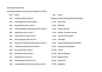 Gewinnliste der Tombola des Schwammklöpper ... - Bad Fredeburg