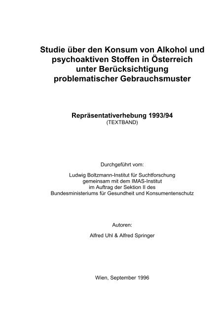 Studie über den Konsum von Alkohol und psychoaktiven Stoffen in ...