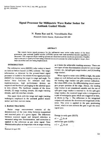 Signal Processor for Millimetric Wave Radar Seeker for - DRDO ...