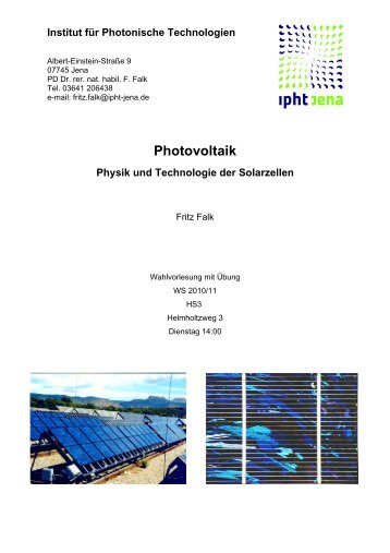 Photovoltaik Physik und Technologie der Solarzellen - IPHT Jena