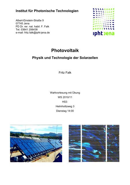 Photovoltaik Physik und Technologie der Solarzellen - IPHT Jena