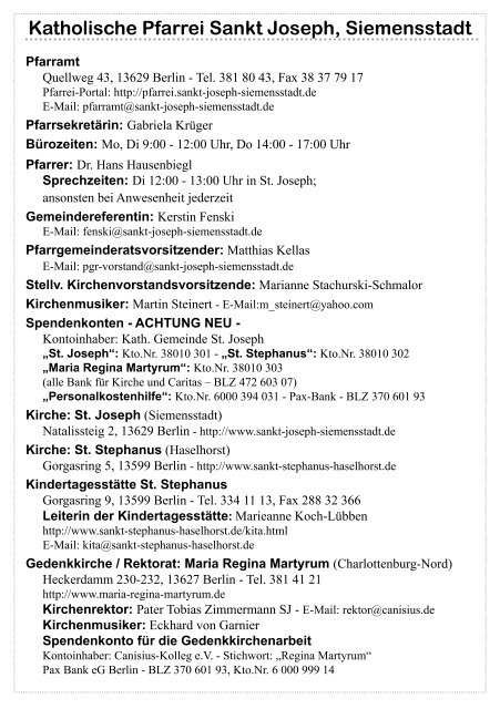 Juni - Juli 2012 PFARRBRIEF - St. Joseph, Siemensstadt