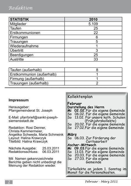 Februar - März 2011 PFARRBRIEF - St. Joseph, Siemensstadt