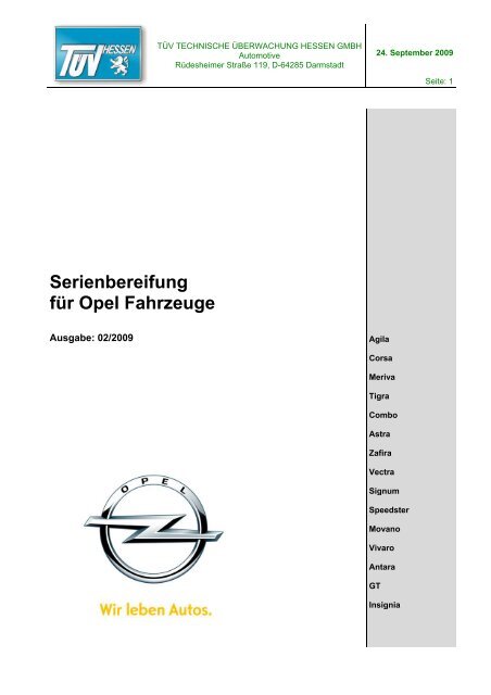 Serienbereifung für Opel Fahrzeuge - Opel-Infos.de
