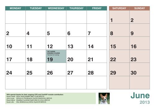 2013 Small Animal CPD Calendar - University of Liverpool