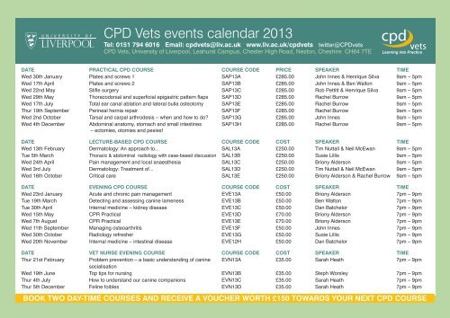 2013 Small Animal CPD Calendar - University of Liverpool