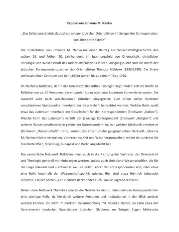 Exposé von Johanna M. Nanko - Zentrum Jüdische Studien Berlin ...