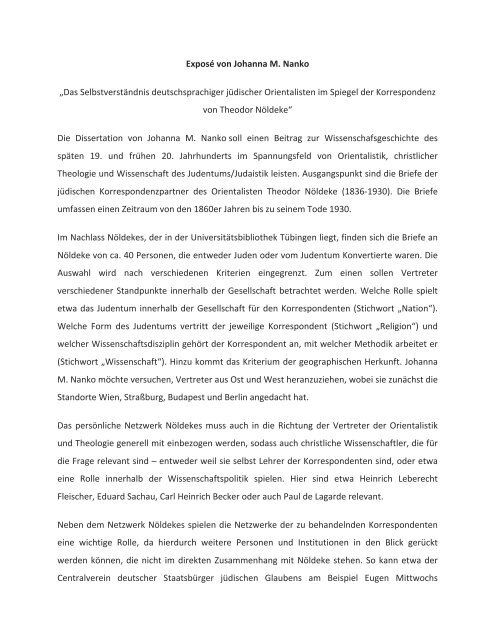 Exposé von Johanna M. Nanko - Zentrum Jüdische Studien Berlin ...