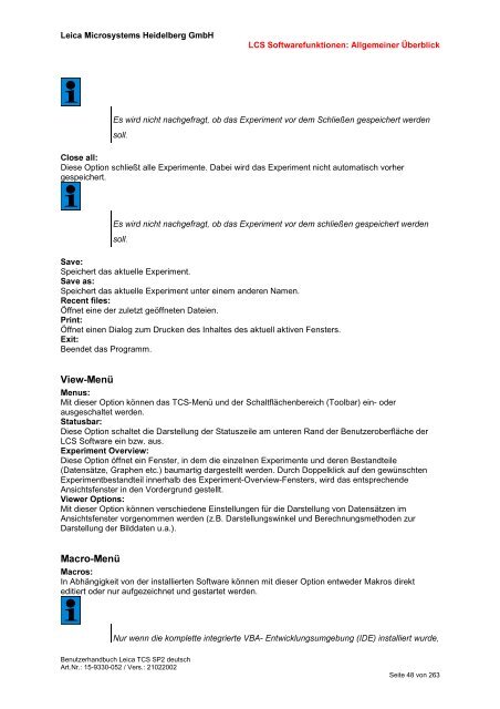 True Confocal Scanner Leica TCS SP2 Benutzerhandbuch