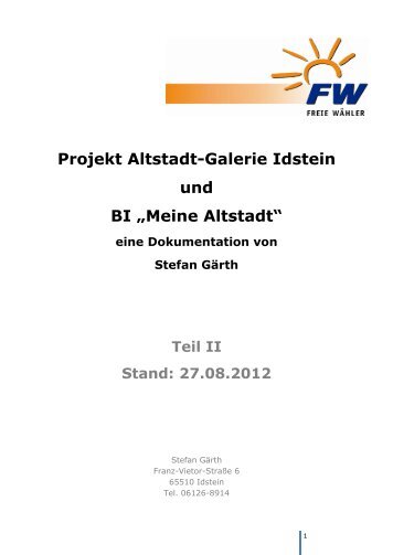 Projekt Altstadt-Galerie Idstein und BI „Meine Altstadt“ - FWG Idstein