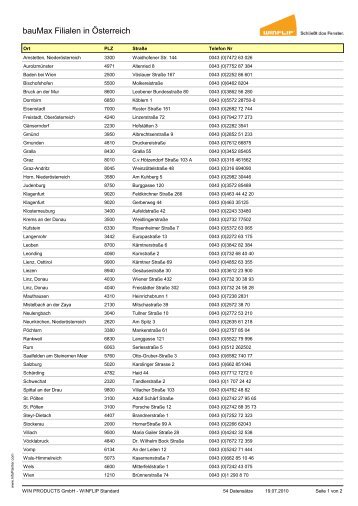 bauMax Filialen in Österreich - Winflip