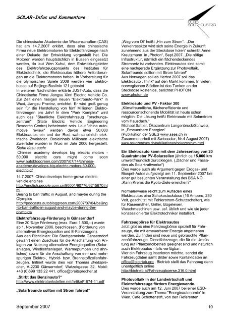 September 2007 SOLAR-Infos und Kommentare - Eurosolar Austria