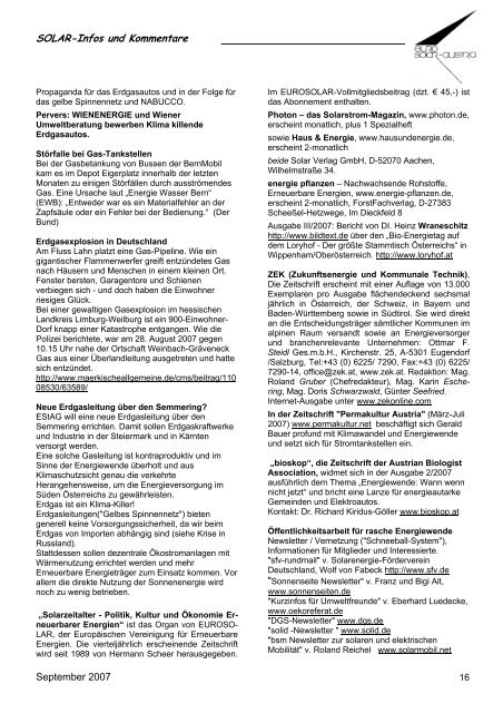 September 2007 SOLAR-Infos und Kommentare - Eurosolar Austria