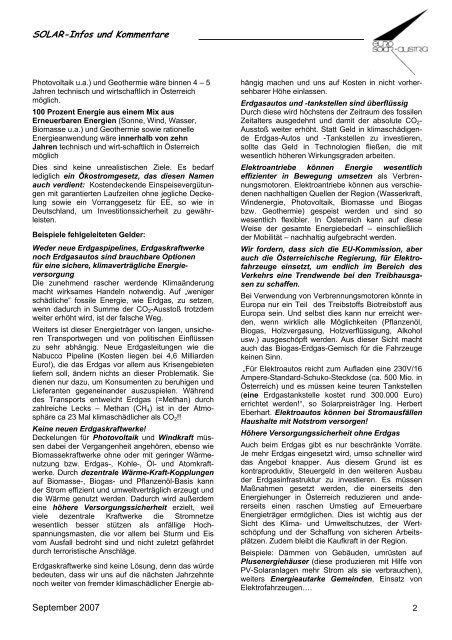 September 2007 SOLAR-Infos und Kommentare - Eurosolar Austria