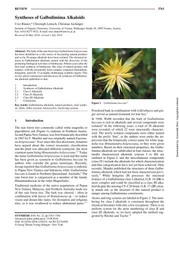 Syntheses of Galbulimima Alkaloids - Rinner Group - Universität Wien