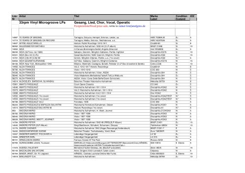 33rpm Vinyl Microgroove LPs Gesang, Lied ... - Birgit Lotz Verlag