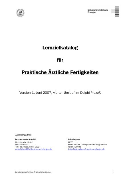 Lernzielkatalog für praktische Ärztliche Fähigkeiten