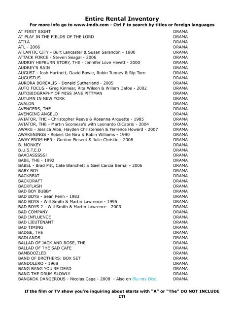 Entire Rental Inventory Feb 2 - Videoflicks