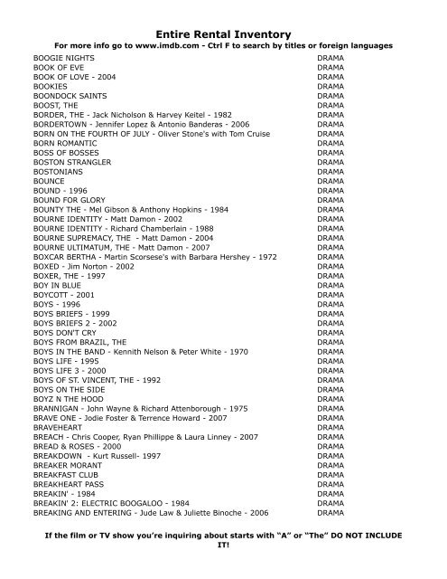 Entire Rental Inventory Feb 2 - Videoflicks