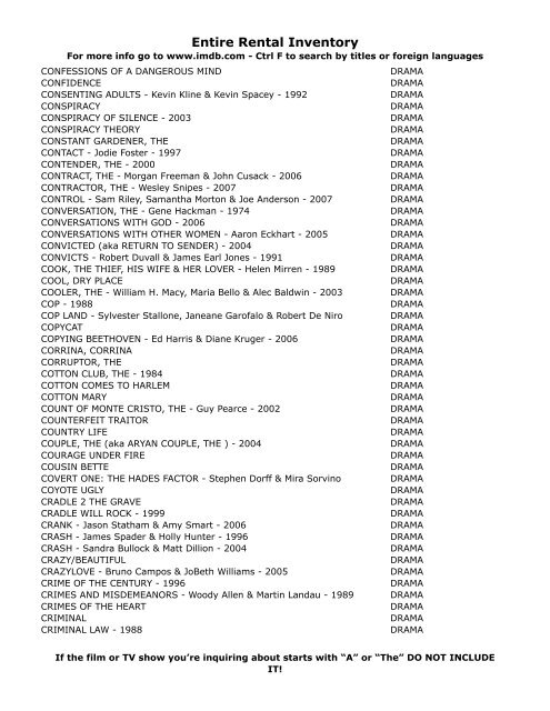 Entire Rental Inventory Feb 2 - Videoflicks