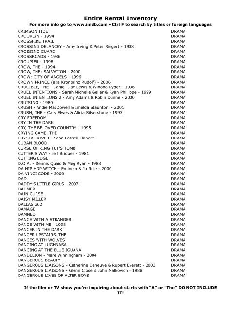 Entire Rental Inventory Feb 2 - Videoflicks