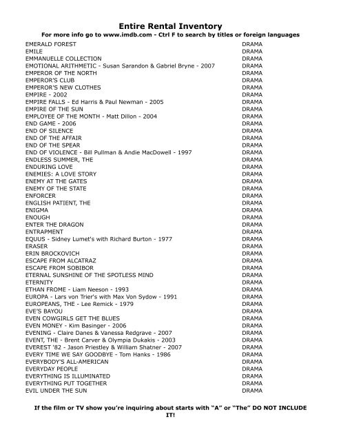 Entire Rental Inventory Feb 2 - Videoflicks