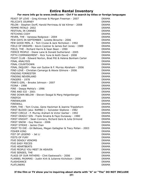 Entire Rental Inventory Feb 2 - Videoflicks