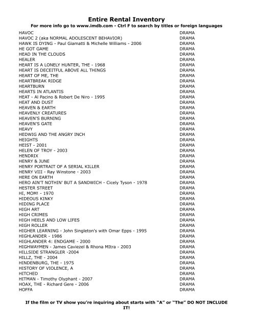 Entire Rental Inventory Feb 2 - Videoflicks