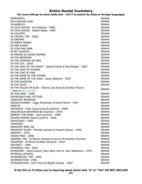 Entire Rental Inventory Feb 2 - Videoflicks