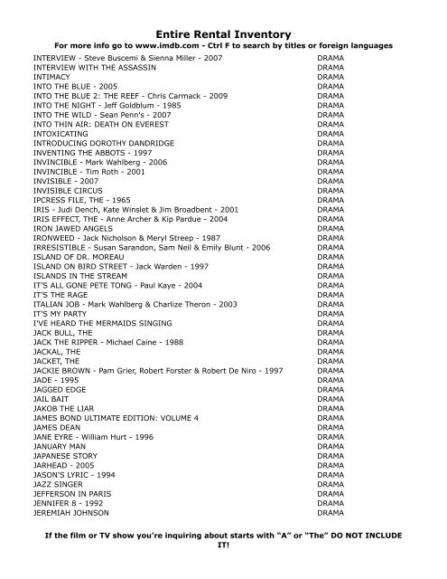 Entire Rental Inventory Feb 2 - Videoflicks