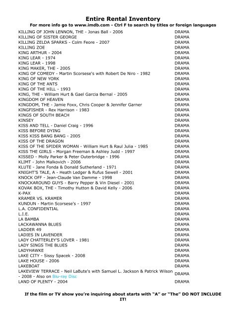 Entire Rental Inventory Feb 2 - Videoflicks