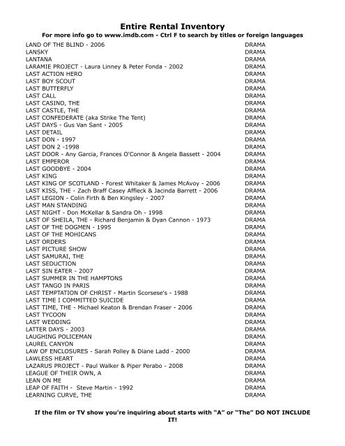 Entire Rental Inventory Feb 2 - Videoflicks