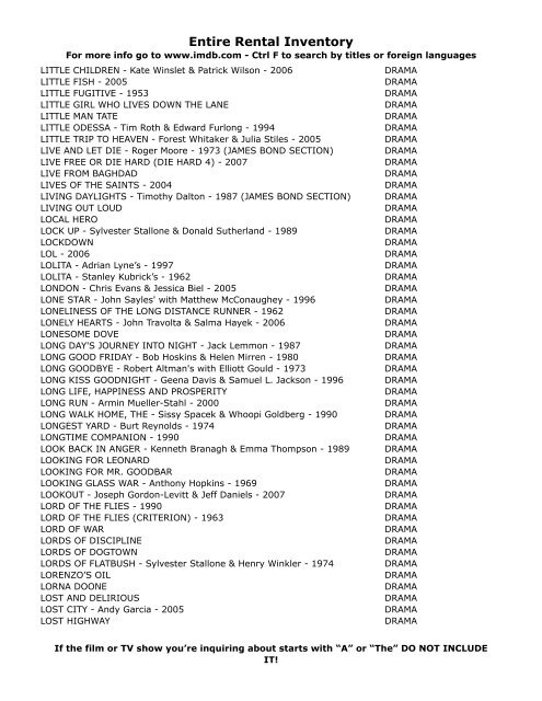 Entire Rental Inventory Feb 2 - Videoflicks