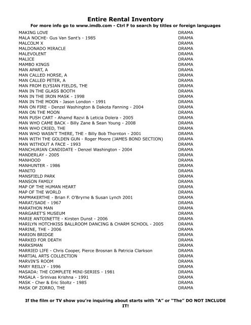 Entire Rental Inventory Feb 2 - Videoflicks