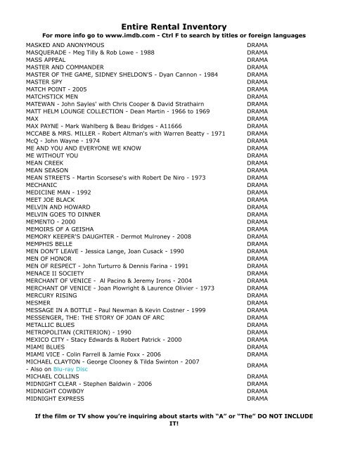 Entire Rental Inventory Feb 2 - Videoflicks