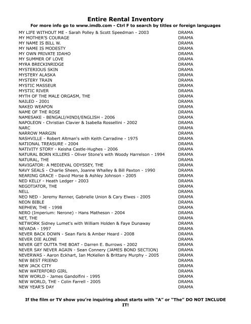 Entire Rental Inventory Feb 2 - Videoflicks