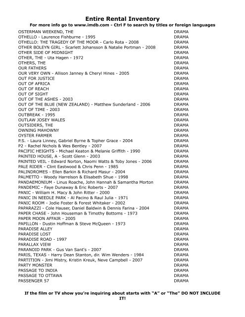 Entire Rental Inventory Feb 2 - Videoflicks