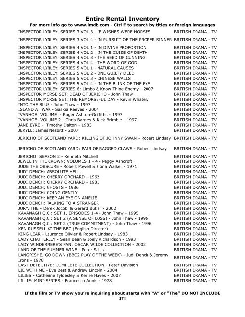 Entire Rental Inventory Feb 2 - Videoflicks