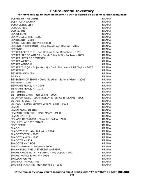 Entire Rental Inventory Feb 2 - Videoflicks