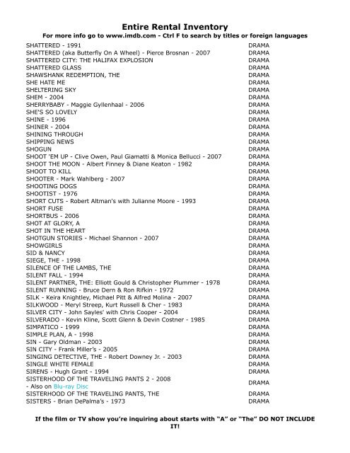 Entire Rental Inventory Feb 2 - Videoflicks