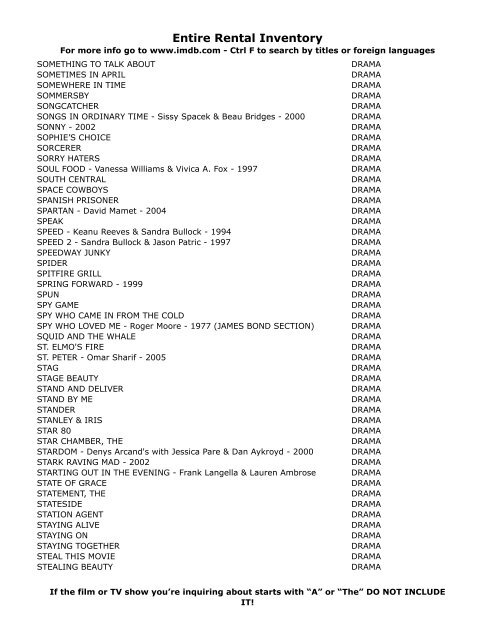 Entire Rental Inventory Feb 2 - Videoflicks