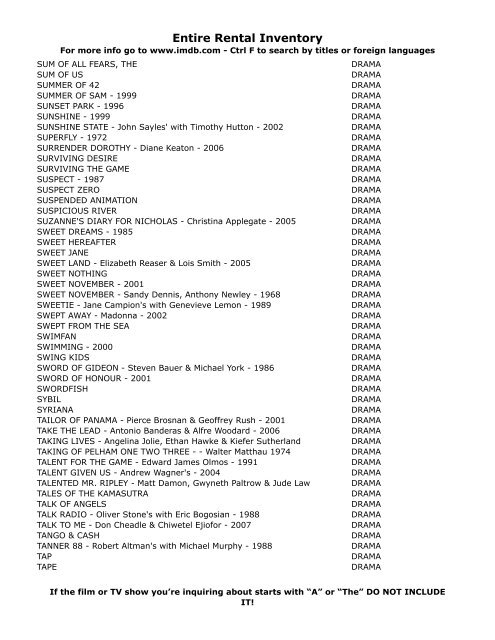 Entire Rental Inventory Feb 2 - Videoflicks