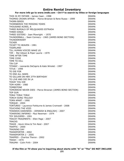 Entire Rental Inventory Feb 2 - Videoflicks