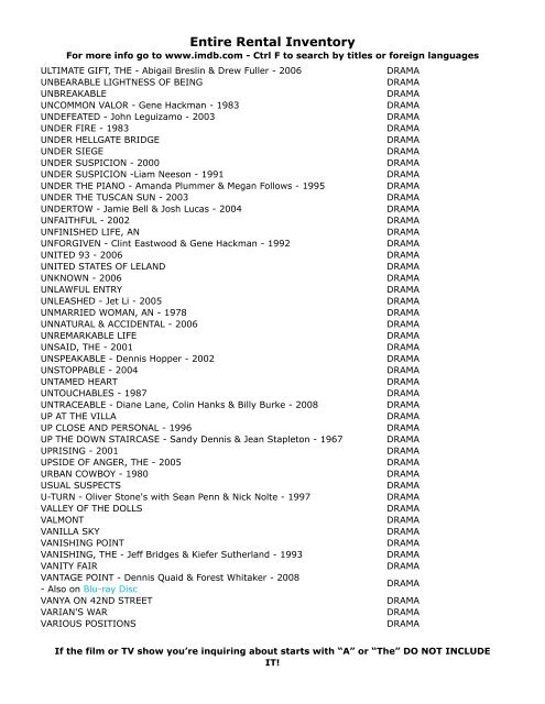 Entire Rental Inventory Feb 2 - Videoflicks