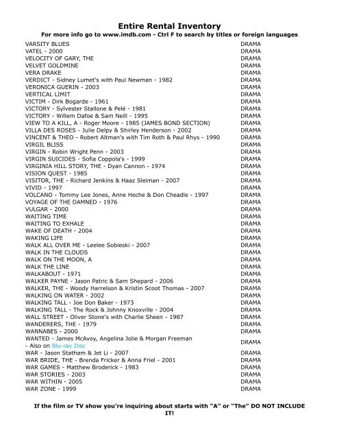 Entire Rental Inventory Feb 2 - Videoflicks