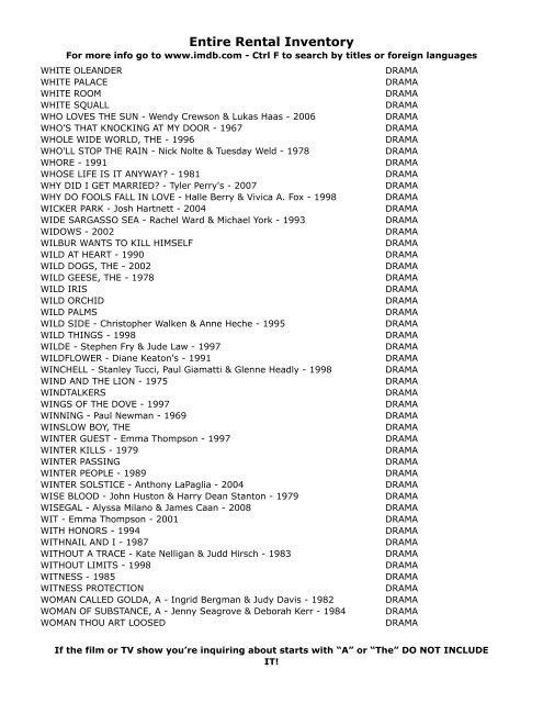 Entire Rental Inventory Feb 2 - Videoflicks