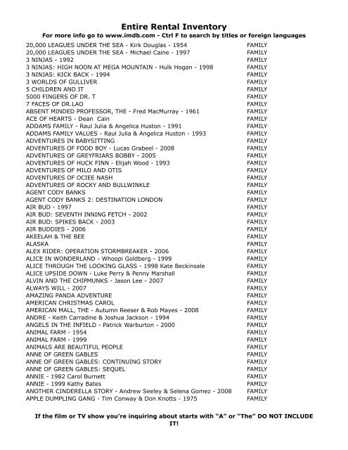 Entire Rental Inventory Feb 2 - Videoflicks