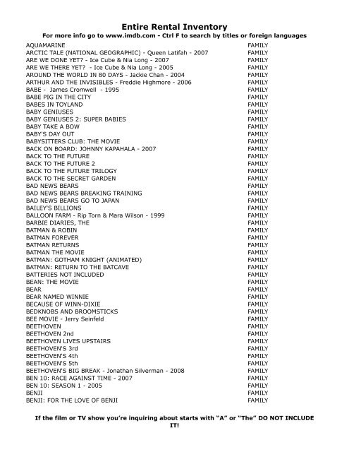 Entire Rental Inventory Feb 2 - Videoflicks