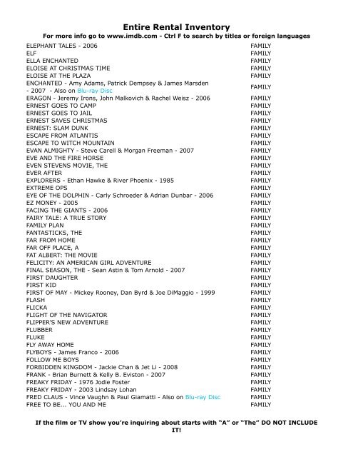 Entire Rental Inventory Feb 2 - Videoflicks