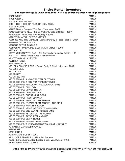 Entire Rental Inventory Feb 2 - Videoflicks